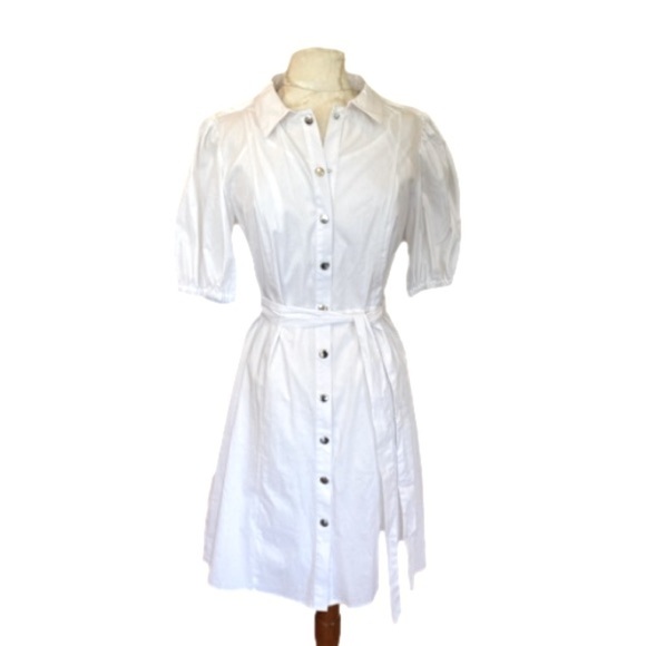 Nanette Lepore White Belted Cotton Mini Cotton Shirtdress Women’s Size 14 NWT - Picture 3 of 10